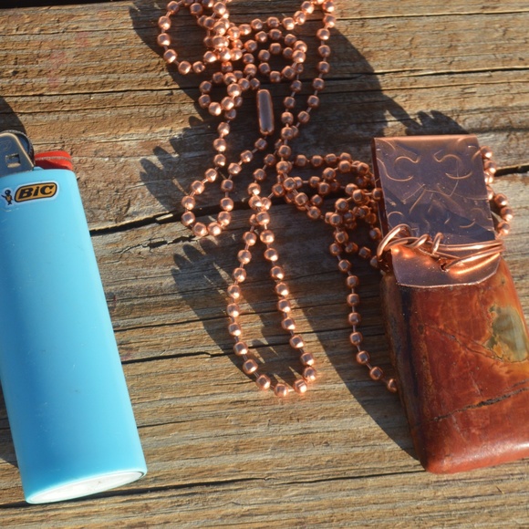 Picasso Jasper Dog Tag Pendant Necklace Copper - Picture 6 of 6